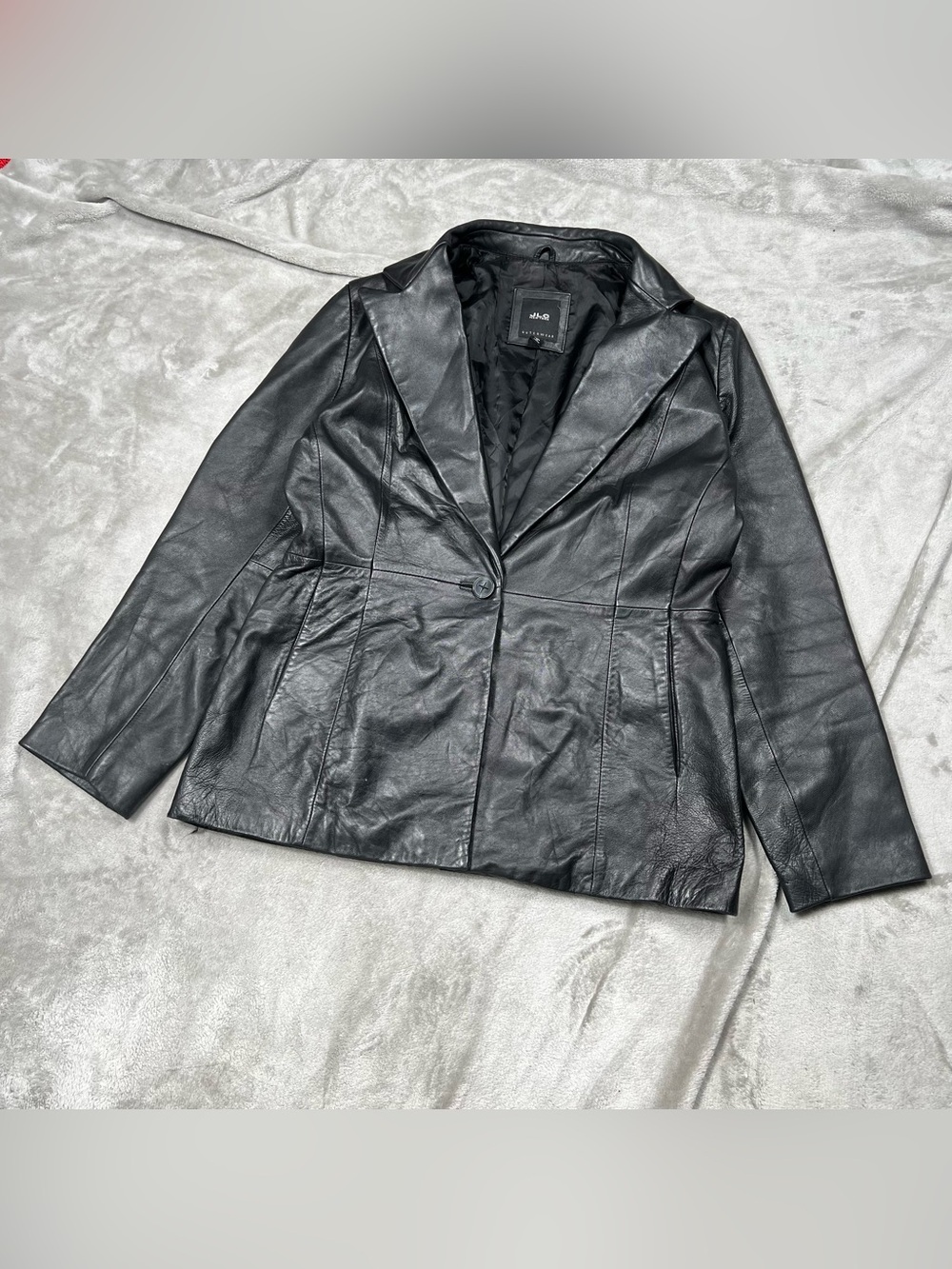 JLC New York Leather Blazer Womens M Black One Button Lined Coat